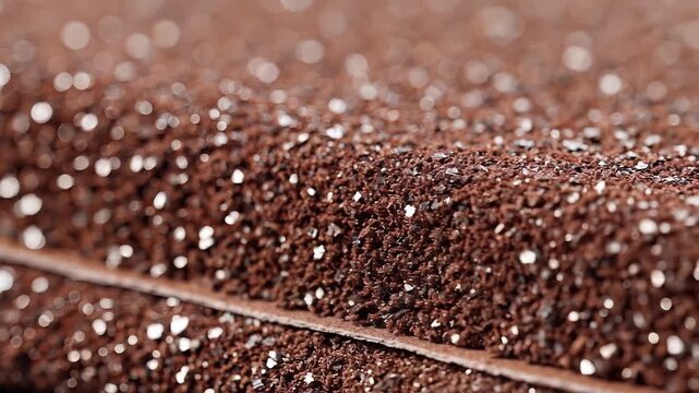 Closeup macro shot of sparkling brown glitter texture background.