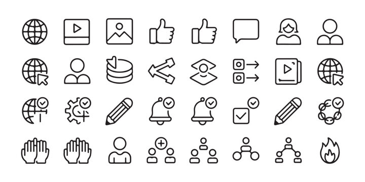 Social Media and Web Interface Line Icon Set