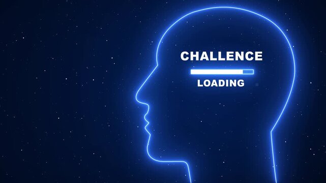 Business Thinking Human Head With Challenge Loading In Mind. Facing Challenges Concept. 4K video animation.