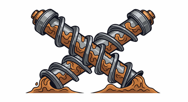 Abstract illustration of two augers extruding a gooey brown substance