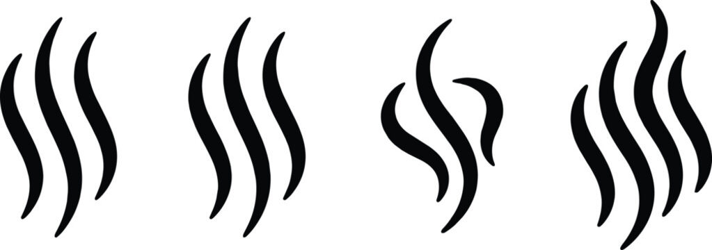 Stylized steam and heat wave icons with wavy rising lines symbolizing warmth, aroma, and vapor in minimalist design
