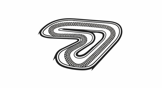 Abstract black and white tire track pattern forming a winding path