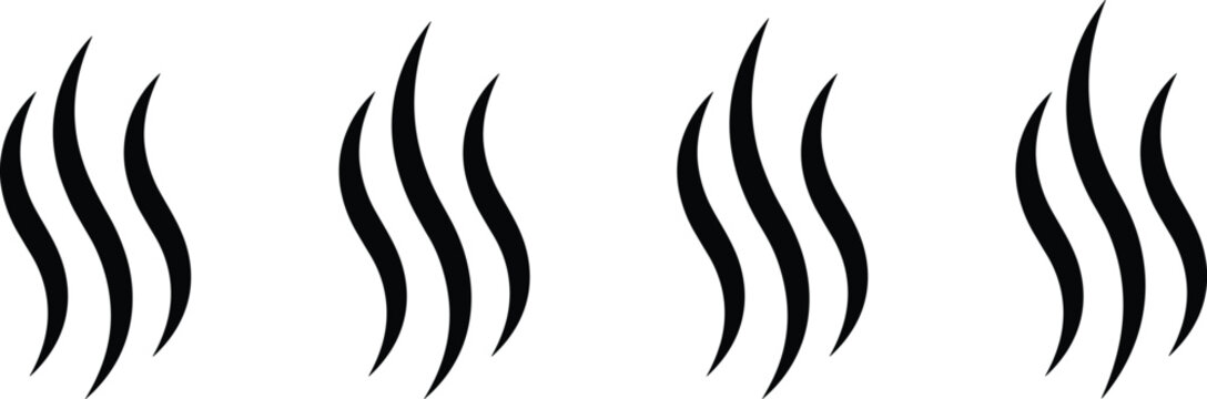 Set of Steam and Heat Silhouette Icons with Wavy Line Designs for Food, Beverage, and Temperature Graphic Illustration