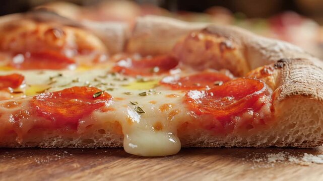Delicious Pepperoni Pizza Slice with Melting Cheese Closeup.