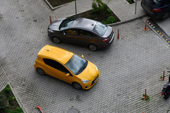  April 2, 2026, Tbilisi, Georgia Yellow Toyota Prius C, city hybrid hatchback
