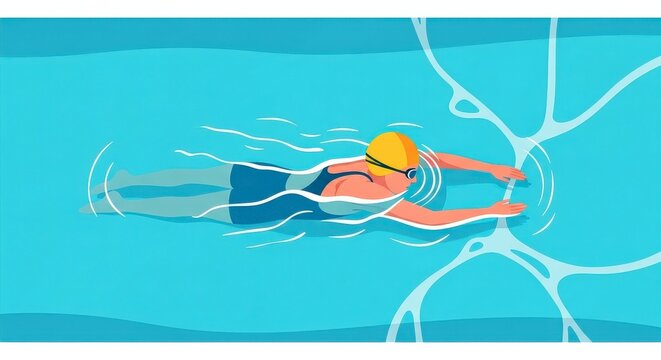 a person in a yellow swim cap swimming in a pool with ripples swimming pool water sports athlete com