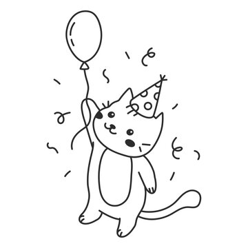 Cat filled stroke birthday party balloon
