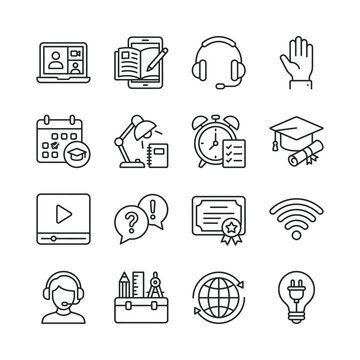 E-learning and remote education graphic icon bundle