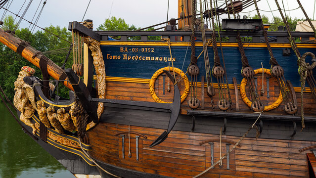 Voronezh, Russia - July 23, 2025: A historical replica of the first Russian battleship, the Goto Predestinatsia.