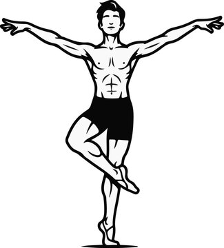 Athletic male dancer in striking pose on tiptoes