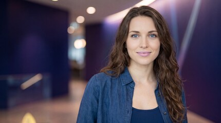 Obraz premium Portrait of Confident Young Businesswoman in Modern Office Setting with Professional Lighting