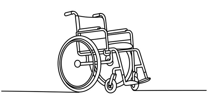 Continuous single line drawing of a wheelchair Vector, illustration