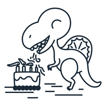 Outline of birthday dinosaur blowing out candles