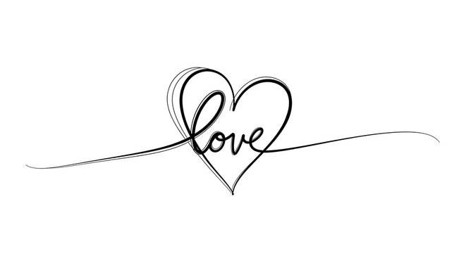 Continuous line of a heart shape with the word love written inside