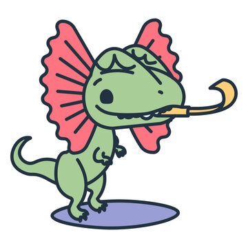 Birthday kawaii dinosaur with a noisemaker