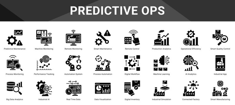 PREDICTIVE OPS  Icon set collection. Vector icon pack featuring thematic icons for your presentations or business.