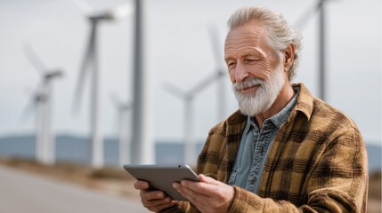 Obraz premium Senior man using tablet outdoors