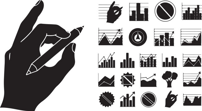 Business finance charts and data graphs icon set