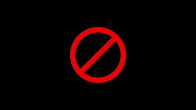Animated of warning or no entry forbidden circle looped animation icon on white background. Red sign stop sing concept.