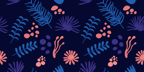Colorful abstract floral seamless pattern in modern flat hand-drawn style  © Tatiana Morozova