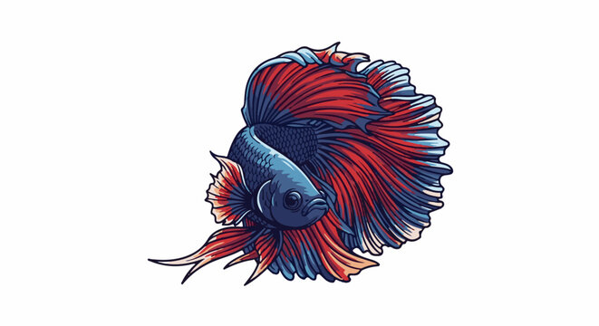 Vibrant pixelated betta fish with flowing red and blue fins