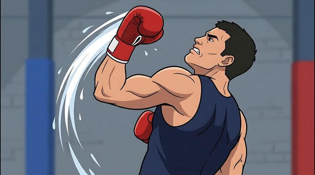 Boxer Throwing Powerful Uppercut Punch Illustration