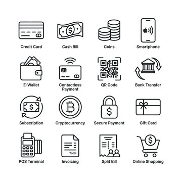 Modern finance and payment icons vector set