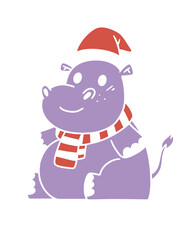 Fototapeta premium Purple hippo wearing a santa hat