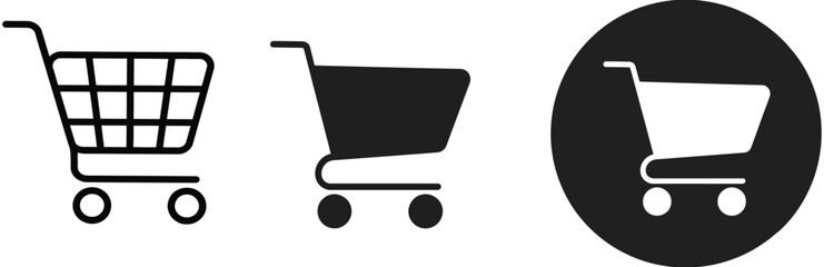 Shopping cart and trolley icon set, empty and filled cart symbols, retail and sale concept icons, clean vector illustration for mobile apps, e-commerce platforms, and digital shopping interfaces.   © TRE