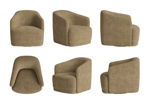 Modern Beige Upholstered Armchair Set Isolated on White Background. 3d render