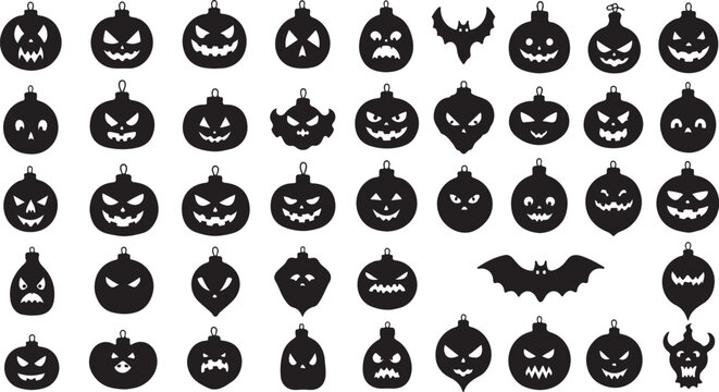 Halloween pumpkin jack o lantern silhouette icon set