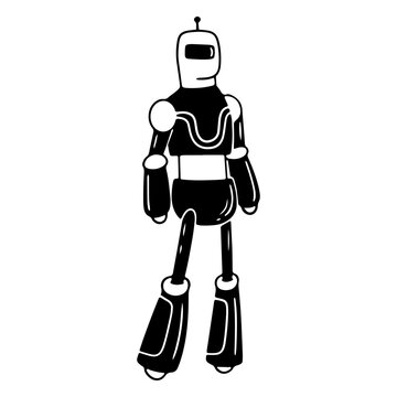 Retro robot illustration in black and white