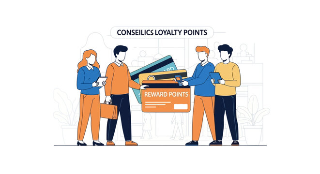 People interacting with loyalty reward points illustration