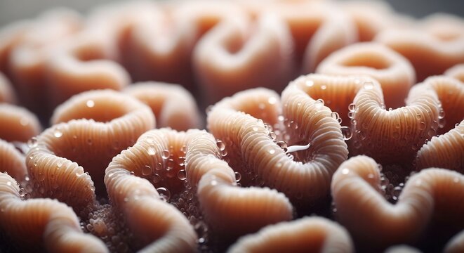 Close up macro shot of coral polyps in a reef ecosystem.