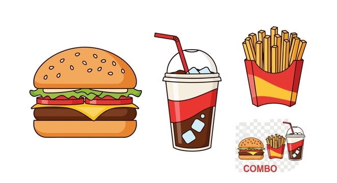 Colorful fast food combo meal.