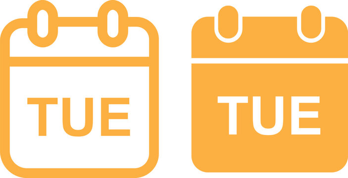 Modern tuesday calendar icon set in outline, flat style, Minimal date planner symbol collection, weekly schedule reminder graphic, agenda ui element for apps, websites and productivity tools vectors.