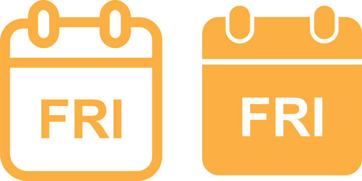 Modern friday calendar icon set in outline, flat style, Minimal date planner symbol collection, weekly schedule reminder graphic, agenda ui element for apps, websites and productivity tools vectors.