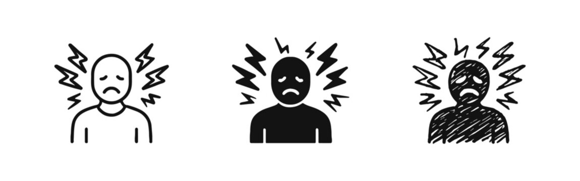 Stress Headache and Mental Health Anxiety Icon Set