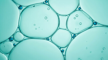 Abstract turquoise liquid cells with bubbles