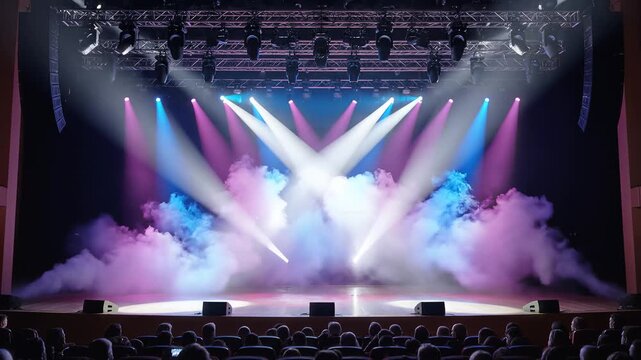 Concert Stage Lighting with Smoke Effects and Audience View.