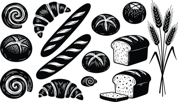 Bakery silhouette an artistic collection of bread and pastries
