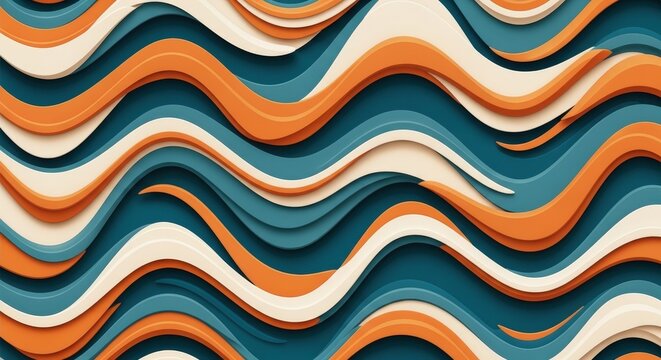 Abstract layered wave patterns in retro orange and blue tones create a dynamic motion Wallpaper Background image