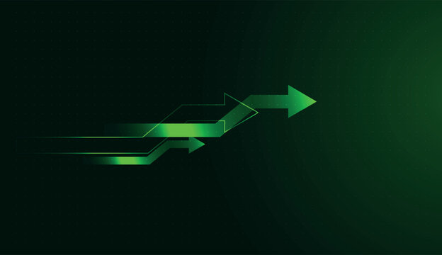 The green light paths converge into a sharp arrows pointing forward, symbolizing the speed of modern finance technology. and Vibrant Green energy streaks reflect a powerful forward