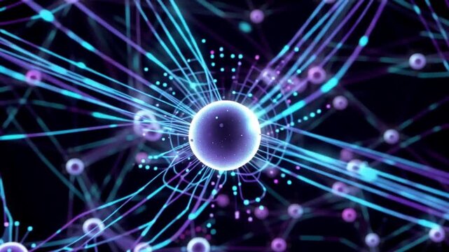 Abstract blue background with glowing spheres and light effects 4k tech animation video