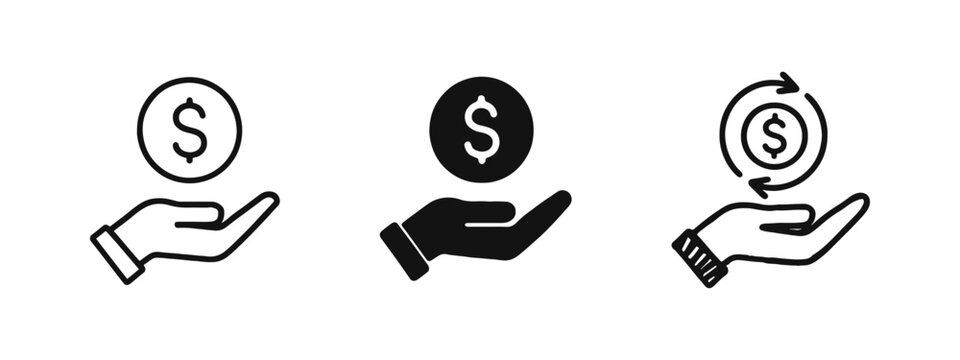 Cashback and Money Transaction Hand Icons with Arrows