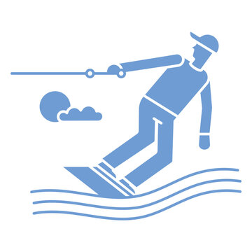 Man is riding a wakeboard on the water