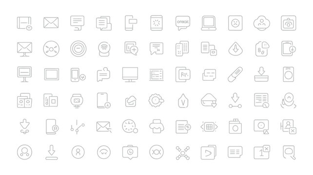 Flat line icons set of modern office and technology devices