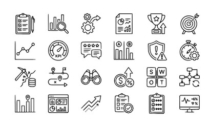 Assessment line icons set audit analysis plan evaluation results goal vector eps10 © MST