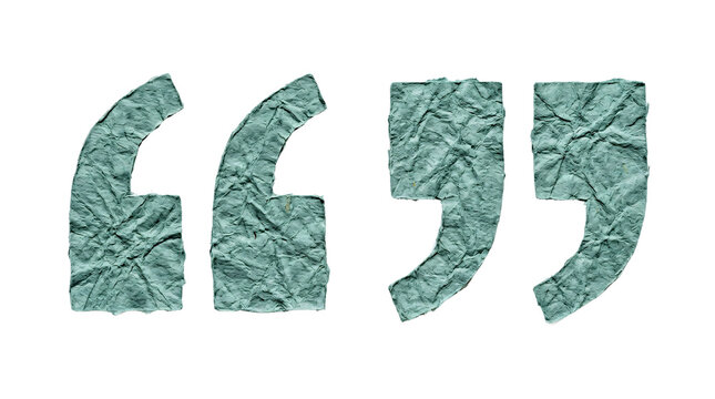 Turquoise Crumpled Quotation Marks Arranged on Transparent Background