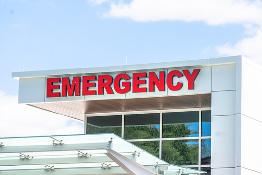 Emergency room entrance on a modern hospital building